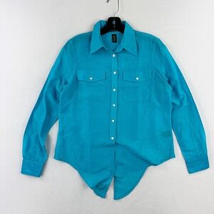 Lauren Ralph Lauren Tropic Silk Blend Long Sleeve Button Shirt Size S Women Teal